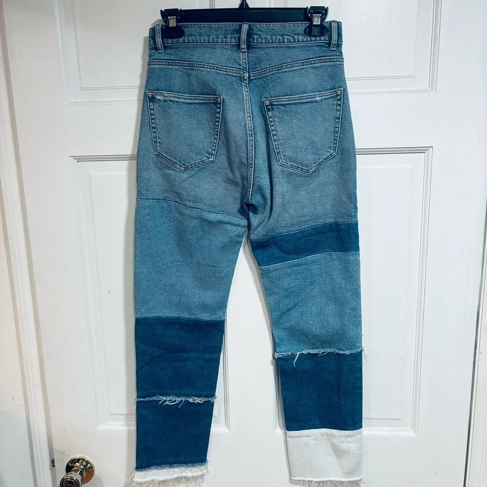 La vie Rebecca Tylor Patchwork Jeans Women Size 25 Straight‎ Leg Hight Waist